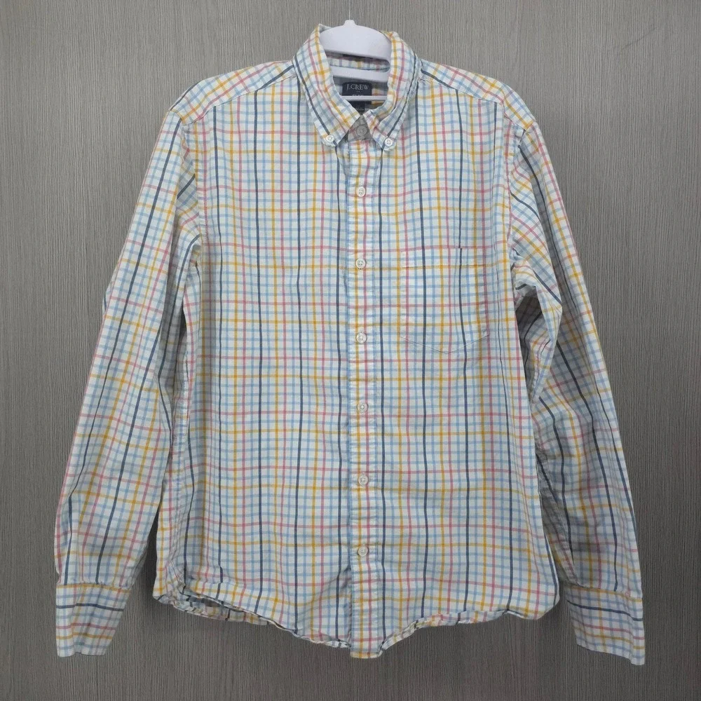 J Crew Flex Washed Slim Untucked Plaid Button Down Shirt Mens Medium